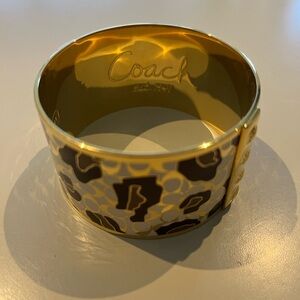 Coach Gold and Brown Leopard Print Enamel Bangle Bracelet